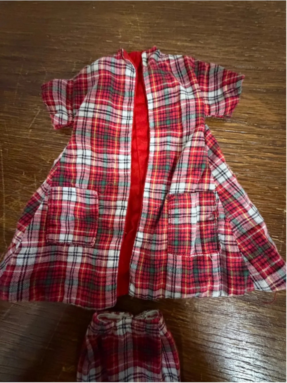 Vintage Barbie Plaid Coat & Skirt Set Red Tartan Jacket Outfit 1980s 1990s Matte